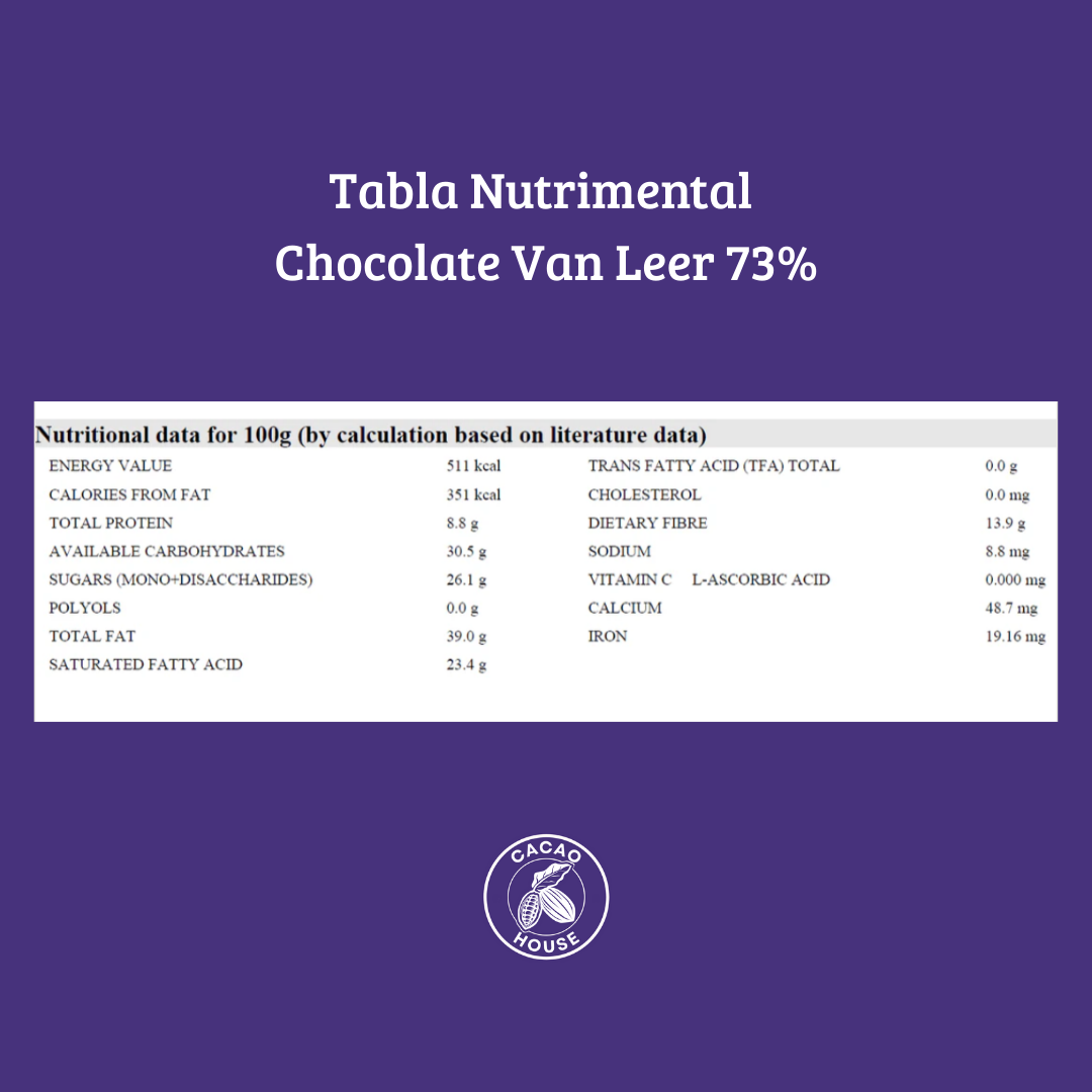 Chocolate amargo 73% cacao Van Leer