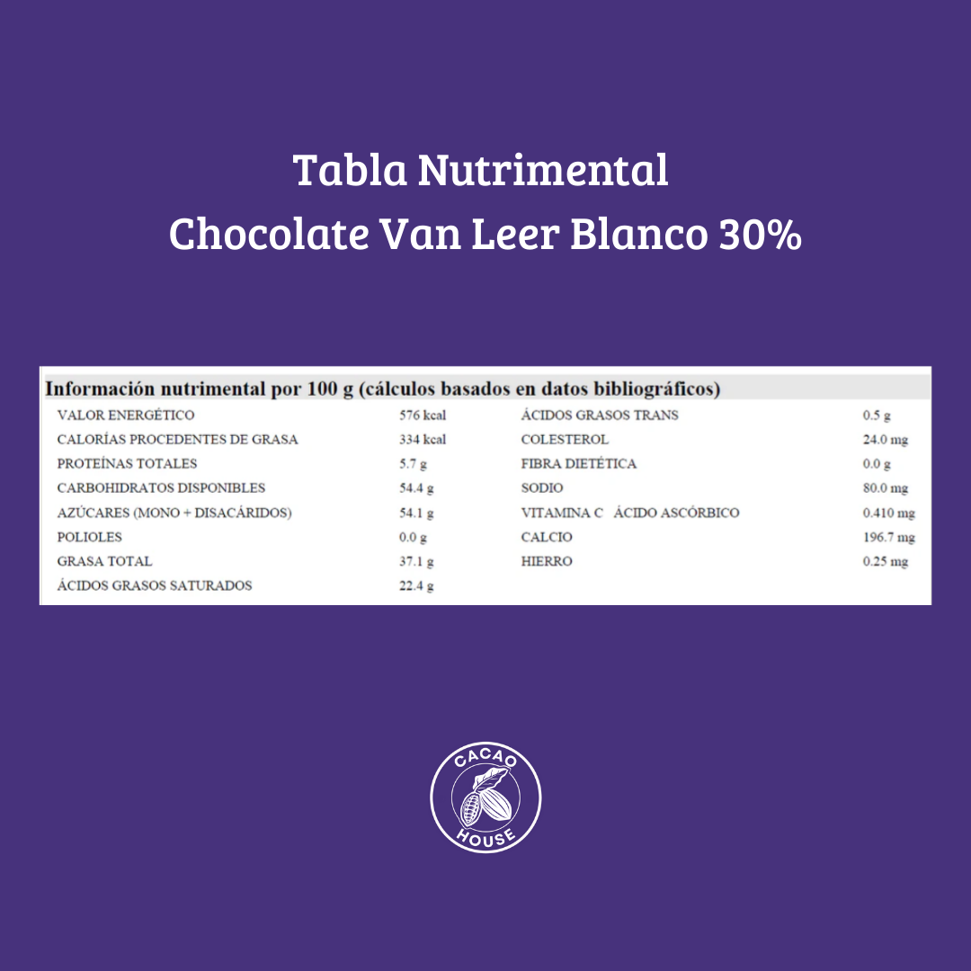 Chocolate blanco 30.5% de cacao Van Leer