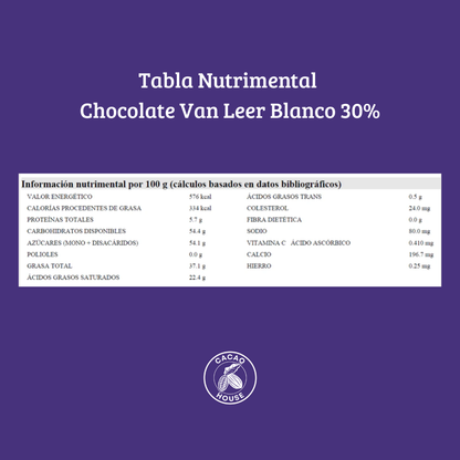 Chocolate blanco 30.5% de cacao Van Leer
